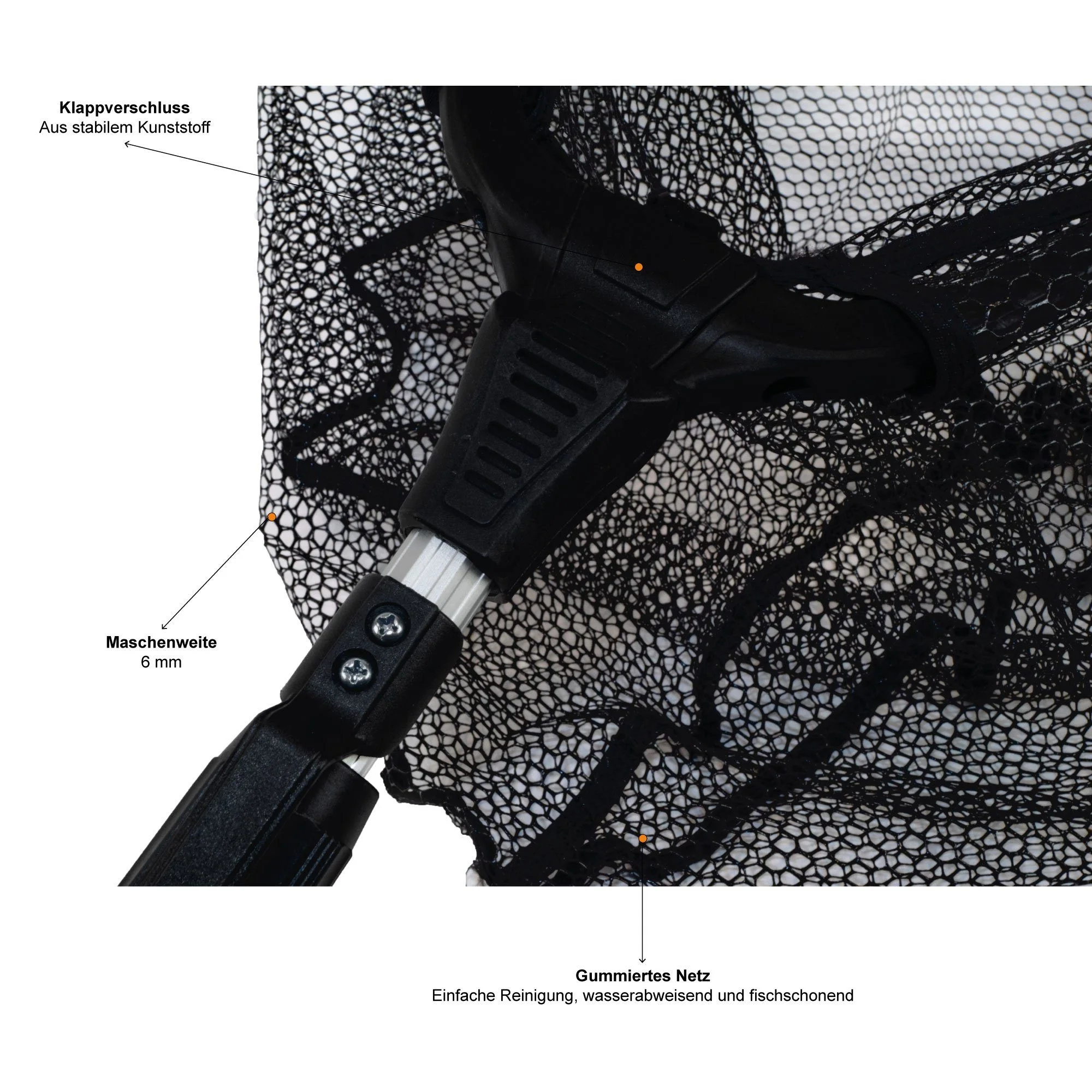 Zite Angelkescher – Gummiert & teleskopierbar, 160 cm mit Maßband-Tasche